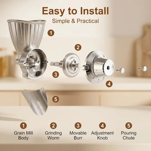 Vista 4 de GVODE Accesorio para molino de granos para batidora de pie KitchenAid, molino de harina de 9 niveles de molienda para KitchenAid, apto para moler