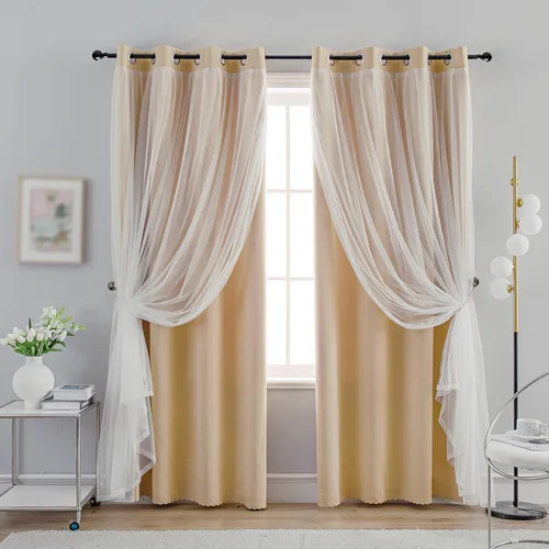 Vista 15 de Anytime Cortinas opacas y transparentes para ventana, par de paneles de cortinas lisas con ojales en la parte superior, 35 pulgadas de ancho x 63