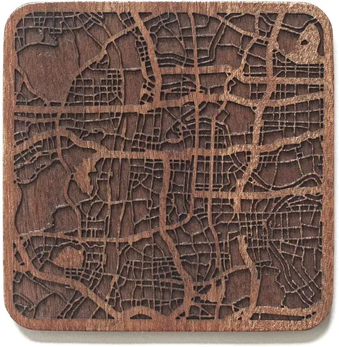 Vista 24 de Posavasos Amsterdam Map by O3 Design Studio, 1 pieza, posavasos de madera Sapele con mapa de la ciudad, hecho a mano, varias ciudades opcionales