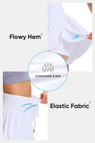 Vista 3 de Blaosn - Pantalones cortos deportivos fluidos para mujer, para entrenamiento, correr, gimnasio, yoga, cintura alta con bolsillos, ropa casual