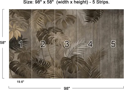 Vista 6 de Papel tapiz de pared de bambú con respaldo de tortuga y hojas de plátano para dormitorio, sala de estar, despegar y pegar, 98 x 58 pulgadas