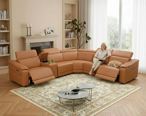 Vista 10 de Sofá reclinable eléctrico de cuero transpirable, sofá reclinable de 3 asientos para sala de estar, sofá modular de estilo moderno con reclinables