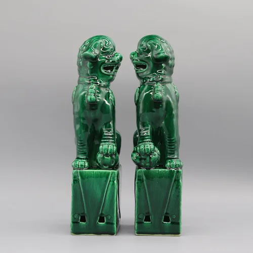 Vista 5 de Eastern tide Par de perros Foo, Perros Fu, perros Buda, Leones guardianes chinos, escultura de cerámica, decoración del hogar