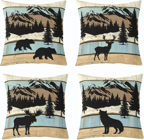 Vista 9 de Feelyou Fundas de Almohada Decorativas de León 16"x16" Juego de 4 Funda de Cojín Suave de Tigre Decoración de Lobo Funda de Almohada de Leopardo
