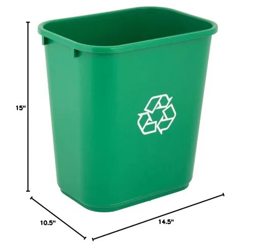 Vista 2 de PRO&Family Paquete de 10 basureros de reciclaje rectangular verde de 28 cuartos de galón / 7 galones / 26 litros