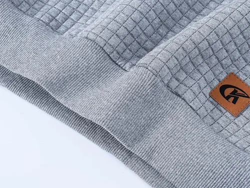 Vista 6 de Sudadera de manga larga para hombre con capucha con cordón de jacquard a cuadros estilo informal y hípster con bolsillo de canguro