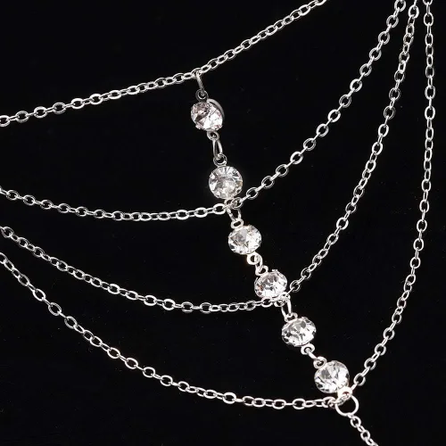 Vista 3 de Suyi - Pulsera con anillo cadena y diamantes de imitación para mujeres y chicas