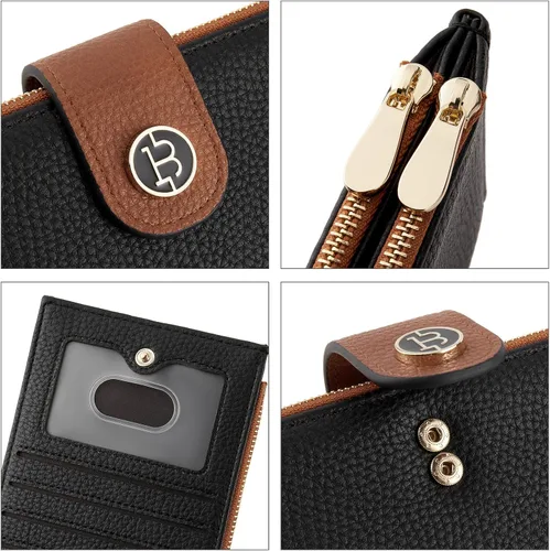 Vista 5 de BOSTANTEN Carteras de cuero para mujer, con bloqueo RFID, delgado, tarjetero con bolsillo con cremallera