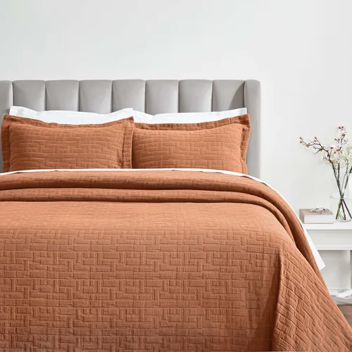 Vista 27 de Superior Fleur De Lis - Juego de colcha de algodón de 3 piezas, decoración de cama para el hogar, colcha decorativa con textura, 2 fundas de Granate