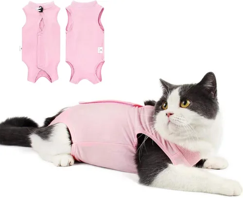 Vista 10 de Traje de recuperación para gatos para heridas abdominales o enfermedades de la piel, mameluco de gato para gatos después de la cirugía, traje