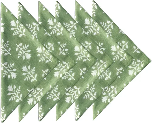 Vista 5 de AVKA Studio Paquete de manteles de algodón acanalado y servilletas con estampado de algodón, paquete de 6 unidades, color verde