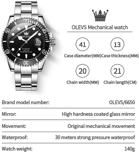 Vista 6 de OLEVS Watch for Men Waterproof Automatic Mechanical Stringing Hollow Out Men's Watches
