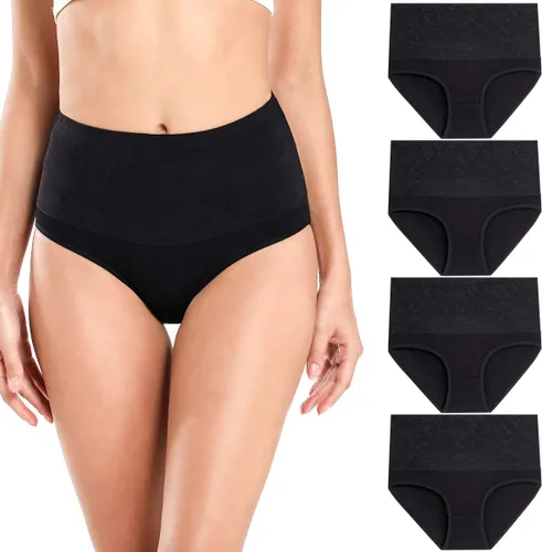 Vista 8 de wirarpa - Calzones elásticos de algodón para mujer, suaves, transpirables, de talle alto, cobertura completa, para mujer, multipaquete Beige