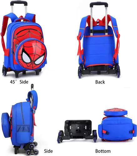 Vista 3 de Maleta con ruedas de seis ruedas, bolsas escolares para niños y niñas, mochila con ruedas Oxford para vacaciones, equipaje de viaje para niños, Azul