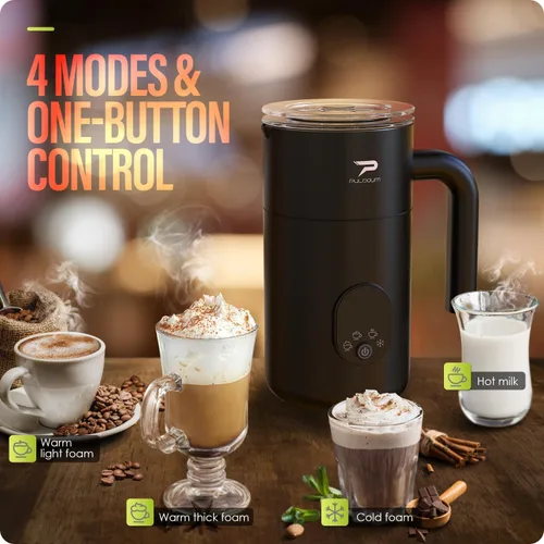 Vista 3 de Espumador de leche y vaporizador 4 en 1, vaporizador de café automático, 350 ml / 11.8 oz, espumador de espuma caliente y fría para café, café