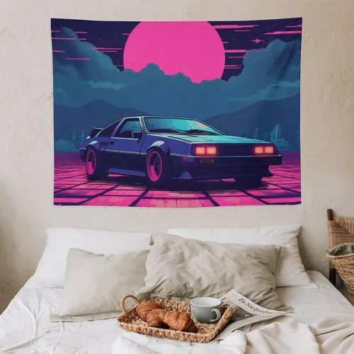 Vista 7 de josnmre Retrowave Jdm Classic Car Retro Cyberpunk Tapestry Wall Hanging for Bedroom Aesthetic Art Home Decor Dorm Classroom Living Room Tapestries