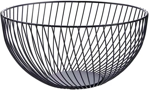 Vista 11 de Cesta de Frutas de Alambre de Metal, Cuenco Negro para Frutas y Verduras para Encimera de Cocina, Cesta Redonda de Almacenamiento de Productos