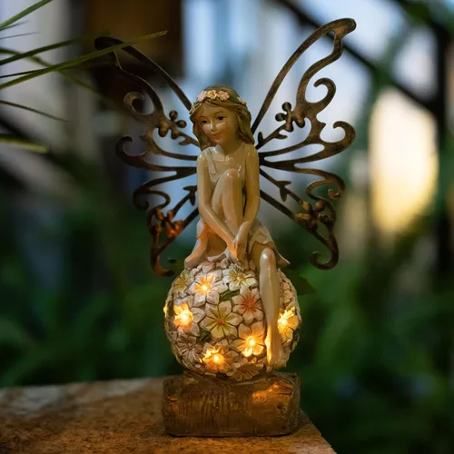 Vista 13 de Suyorpe Decoración de estatua de hada de flores de jardín al aire libre, divertidas figuras de hadas oscilantes para patio, césped, porche, regalos