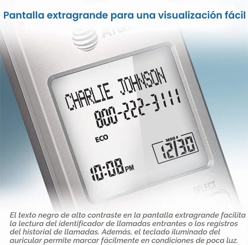 Vista 6 de AT&T EL51303 3 teléfonos inalámbricos DECT 6.0 para el hogar con altavoz en el auricular bidireccional, pantalla retroiluminada, teclado iluminado