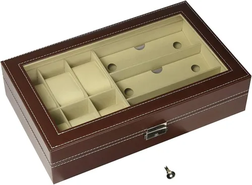 Vista 14 de AUTOARK AW-004 - Caja de cuero para 6 relojes y 3 lentes y gafas de sol con organizador de joyas, cajas de almacenamiento para hombre y mujer, tapa
