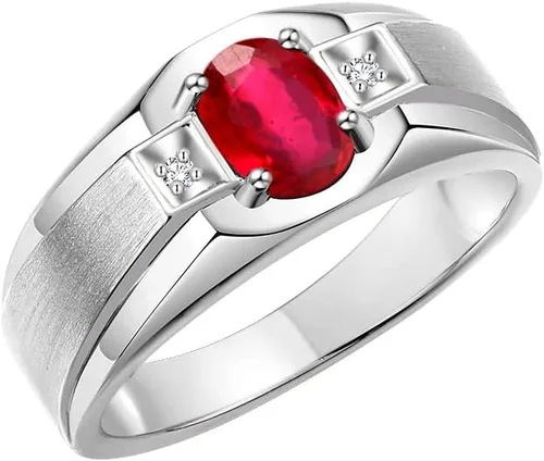 Vista 3 de Rylos Anillos de plata de ley para hombre, clásicos de 0.276 x 0.197 in, con piedras preciosas ovaladas y diamantes brillantes genuinos, anillos