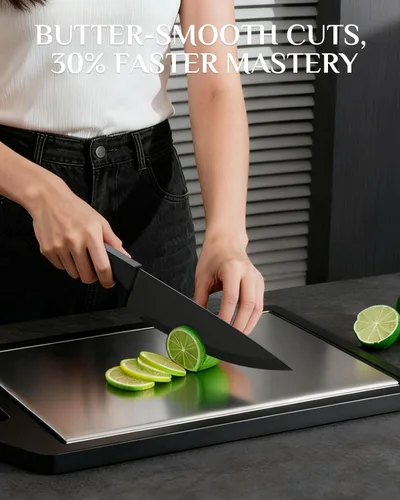 Vista 6 de Juego de cuchillos de cocina con bloque: 15 cuchillos profesionales de acero inoxidable de alto carbono, agarre cómodo que reduce la fatiga