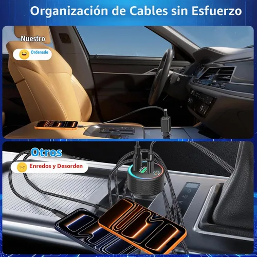 Vista 8 de Cargador retráctil certificado MFi de Apple, cargador de coche de 120W PD Bronce negro