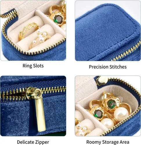 Vista 5 de TAIMY Mini estuche de joyería de viaje, caja de joyería de viaje pequeña de terciopelo, caja organizadora de viaje portátil para anillos, aretes