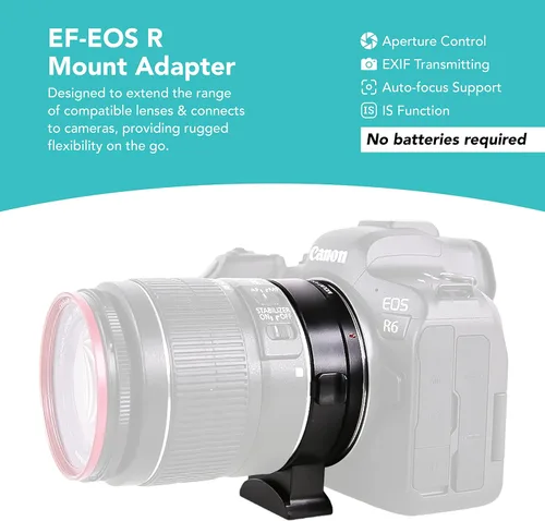 Vista 2 de Foto&Tech EF-EOS - Adaptador de montaje en R, convertidor de montaje de lente de enfoque automático compatible con lente EF EF-S, EOS R R5 R6 R7 RP