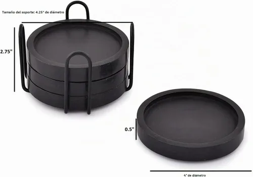 Vista 5 de NIRMAN Posavasos de madera para mesa de café, posavasos redondos con soporte para protección de mesa, juego de 4 (4 x 4 x 0.5 pulgadas) (negro)