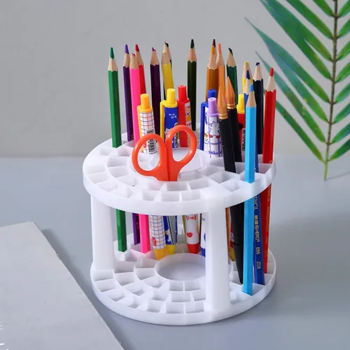 Vista 7 de Soporte redondo de plástico para pinceles y organizador de 50 agujeros, organizador de pintura acrílica para manualidades y brochas de maquillaje