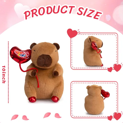 Vista 7 de HollyHOME Capybara - Peluche de San Valentín Capybara con globo rojo de amor para niños y novia, aniversario, San Valentín, cumpleaños, regalos