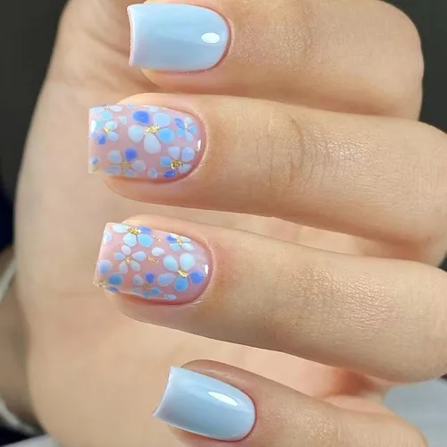 Vista 9 de Uñas postizas a presión con punta francesa verde, uñas postizas cuadradas cortas con diseños de cuentas de flores en 3D, uñas de verano, uñas Verde