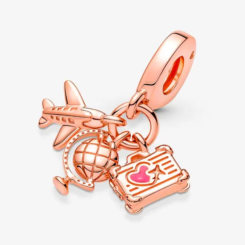 Vista 2 de Abalorio de plata S925 para pulsera, collar de plata de ley, colgantes de avión, globo y maleta triple para mujer