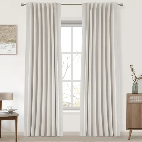 Vista 80 de UHITECH Cortinas cortas de lino de 24 pulgadas de largo para ventanas pequeñas de granja, cortinas opacas modernas para sala de estar, pestañas