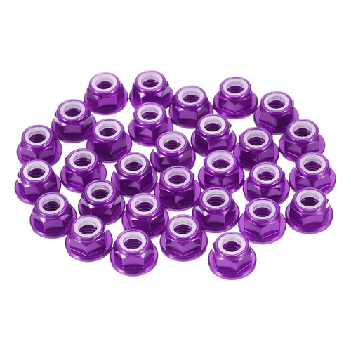 Vista 17 de MECCANIXITY 30 piezas de tuercas de bloqueo de aleación de aluminio M3 con paso de 0.5 mm, tuercas hexagonales con brida de nylon con rosca serrada