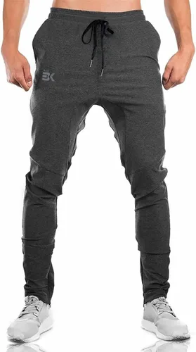 Vista 2 de BROKIG Pantalones deportivos para hombre, con cremallera, casual, para gimnasio, entrenamiento, bolsillos