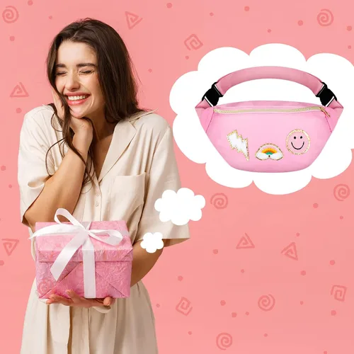 Vista 4 de Sotiff Preppy Patch - Riñonera de nailon con diseño de rayos, ajustable, con diseño de sonrisa, para mujeres, resistente al agua, arcoíris