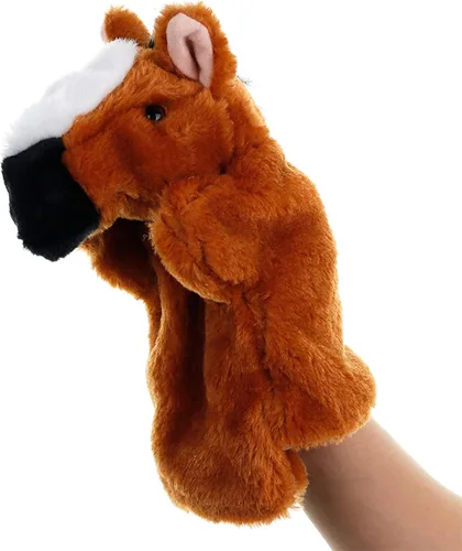 Vista 2 de Juguetes de peluche de caballo de mano para niños, animales de peluche suaves, títeres imaginativos de juego de simulación, narración de historias