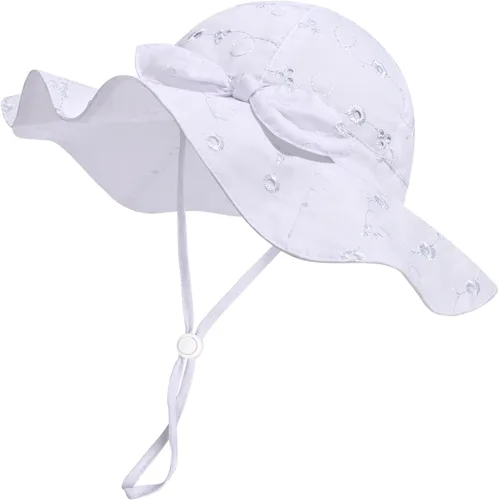 Vista 79 de Sombrero de sol para bebé niña con UPF 50+ sombrero de playa ajustable para exteriores con ala ancha