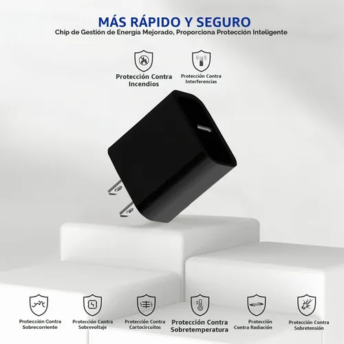 Vista 3 de Paquete de 3 bloques de carga para iPhone 17/16/15, cargador USB C Negro