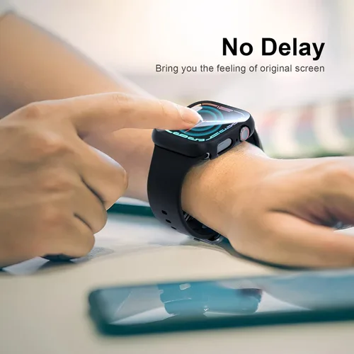 Vista 6 de JERXUN Paquete de 6 fundas con protector de pantalla de vidrio templado para Apple Watch Series 3, Series 2, Series 1 de 38 mm, parachoques rígido