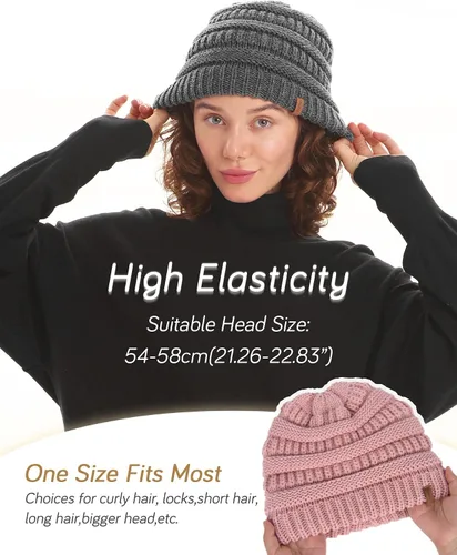 Vista 8 de FURTALK Gorros de invierno para mujer, con forro polar, gorro de punto holgado y cálido, gorro de esquí