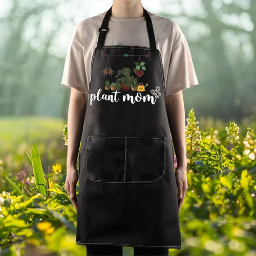 Vista 5 de WZMPA Plant Mom - Delantal de jardinería con bolsillos, regalo para amantes de las plantas, delantal ajustable para jardinero, florista, abuela, mamá