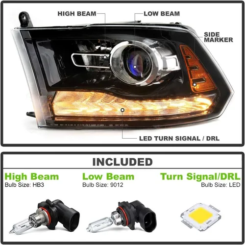 Vista 2 de ACANII - Para [modelo de estilo proyector] 2013-2018 Dodge Ram 1500 2500 3500 Faros delanteros negros montaje izquierdo+derecho