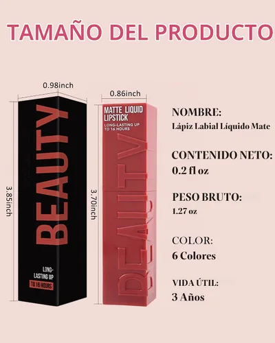 Vista 8 de Lápiz labial líquido mate para mujeres - 2 unidades, rosa nude y rojo vino, tinte labial altamente pigmentado, brillo labial mate aterciopelado