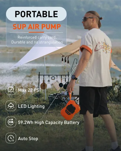 Vista 2 de GICLE 22PSI Electric SUP Pump, Rechargeable Paddle Board Pump, Dual Power Battery & 12V Car Air Pump, Portable High Pressure Inflator with Auto