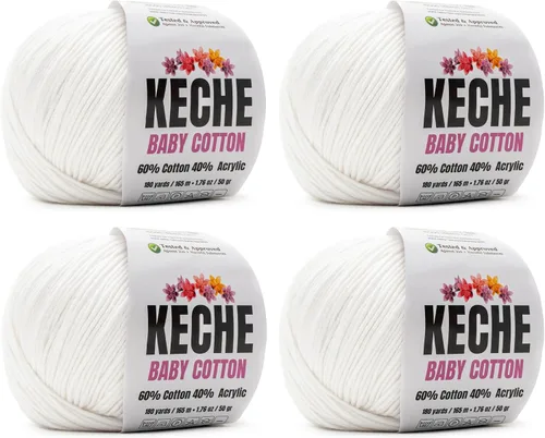Vista 91 de Keche Hilo de Algodón, 60% Algodón 40% Hilo Acrílico, Hilo de Algodón Suave para Crochet y Tejer, Hilo Amigurumi 1 Madeja/Bola 1.76 Oz (50g) / 180