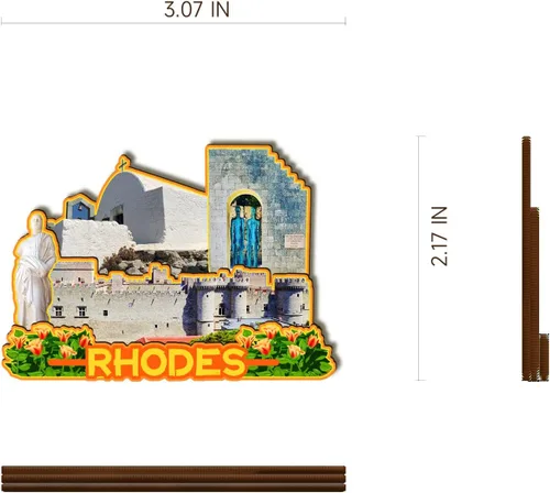 Vista 3 de Imán de madera de Rhodes Grecia 3D para nevera, viajes, coleccionables, recuerdos, decoración, manualidades hechas a mano
