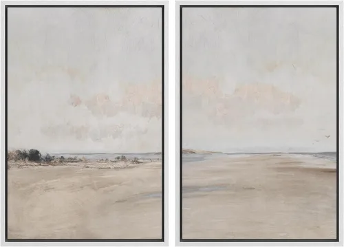 Vista 133 de Ashbrook - Set de arte de pared en lienzo enmarcado, tonos orgánicos de la tierra en beige y marrón con ilustraciones de trazos circulares, arte